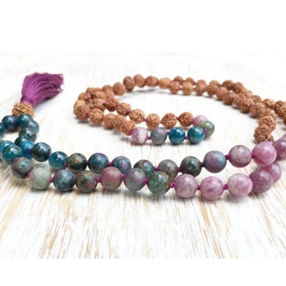 Mixed Gemstone and Rudraksha Seed Mala 8mm - Picture 6 of 11